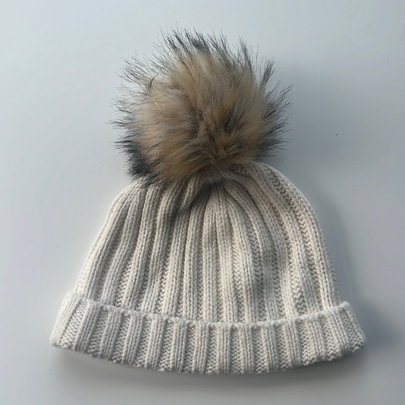 J Crew Wool Cashmere Blend Faux Fur Pom Pom Beanie